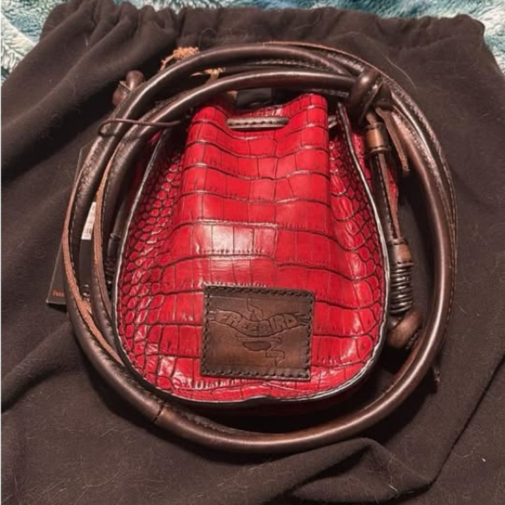 Freebird Red Croc-Embossed Crossbody Bag